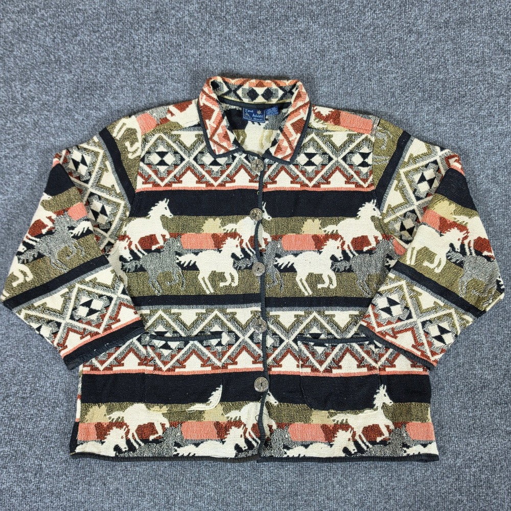 Jane Ashley Woman 2X Tapestry Jacket Southwestern Horse Print Cotton Button Up